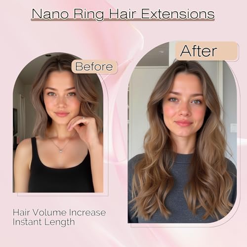SEGO Nano Bead Hair Extensions Human Hair, 1g/s 50g/pack 22 Inch Nano Ring Hair Extensions, Highlight, Add Volume and Length, Nano Tip Hair Extensions for Women Medium Brown