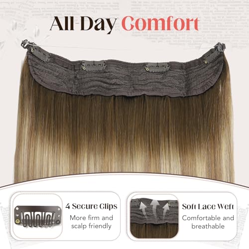 XDhair Wire Hair Extensions 85g 18 Inch Balayage Walnut Brown to Ash Brown and Blonde Invisible Fish Wire Hair Extensions for Women #3/8/22 18 Inch