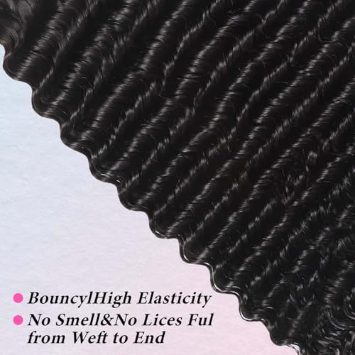 Brazilian Human Hair Deep Wave 12A Grade 100% Unprocessed Virgin Remy Deep Curly Wave Extensions Human Hair Bundles 16 18 20 lnch Double Weft Deep Curly Weave 3 Pcs Natural Black