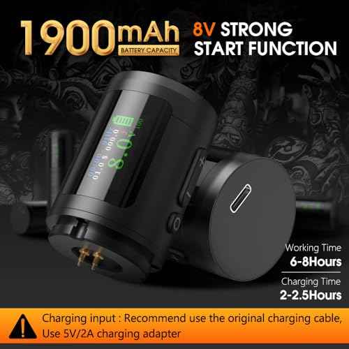 Ambition Ninja Ultra Wireless Tattoo Machine with Intelligent Billing Feature- Rotary Cartridge Pen with 1900mAh Wireless Tattoo Gun Coreless Motor Straight Drive Bar Equipment for Tattoo Artists