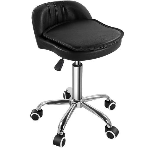 WKWKER Rolling Stool Swivel with Wheels Height Adjustable Stool with Low Back Rolling Chair for Office Kitchen Desk Home Salon Shop Lab Counter (Black)