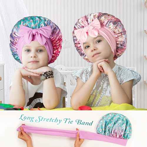 2 PCS Kids Bonnets for Girls, Silk Bonnet for Kids, Satin Bonnet for Sleeping, Baby Toddler Tie Bonnet Sleep Cap