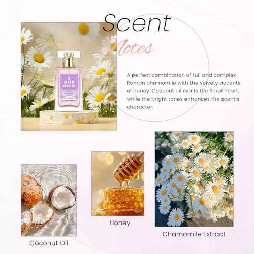 Hair Perfume for Women Long Lasting Pheromone, Hair Body Mist Spray Fragrance Remove Essential Oil Odors, Honey Infused Coconut Chamomile for Hydrating Shine, Alcohol Free, 50 ml