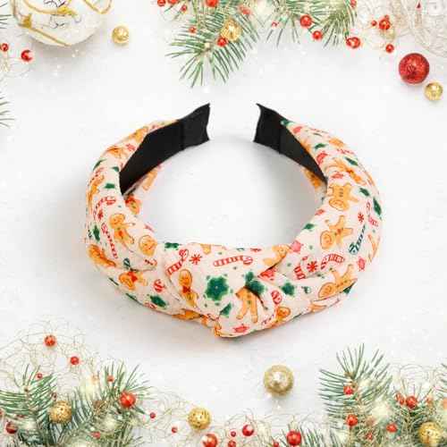 Huachi Knotted Headbands for Women Cute Top Knot Headbands Fashion Pink Snowflake Candy Cane Xmas Tree Girls Christmas Womens Head Band Knotted Hair Accessories, 3 Packs