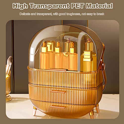 Ergocar Portable Retro Series Multi-Function Make Up Case Dustproof Cosmetic Storage Box,Cosmetics Skin Care Products Jewelry Organizer Case Finishing Box Bathroom Desktop -Amber (X-1)