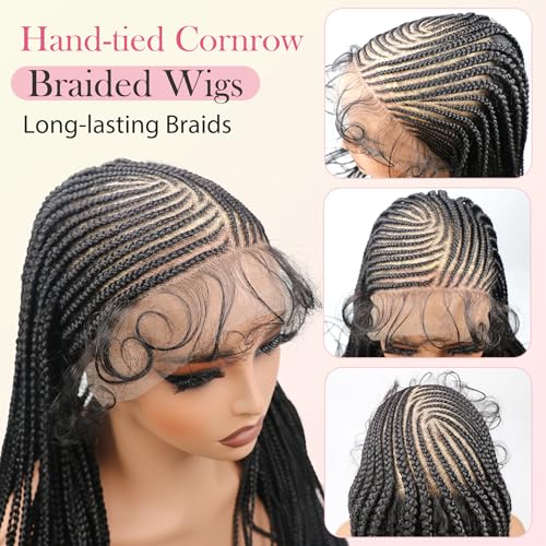 lumeng 13X6 HD Lace Front Cornrow Braided Wigs for Women Knotless Braided Wigs 32" Box Braid Wig with Baby Hair Premium Synthetic Lemonade Braids Natural Looking Hair Black Braided Lace Front Wigs
