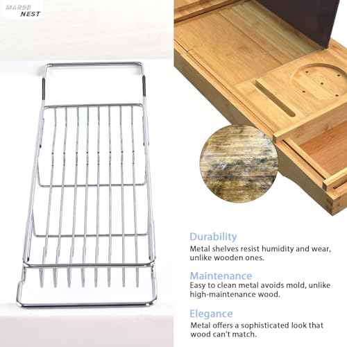 Bathtub Tray Caddy for Luxury Bath Expandable Extra Wide Bath Tub Tray with Natural Marble Tray and Mobile/Tablet Stand, Ideal for Home Spa Lovers(Chrome + Large Flower Green)