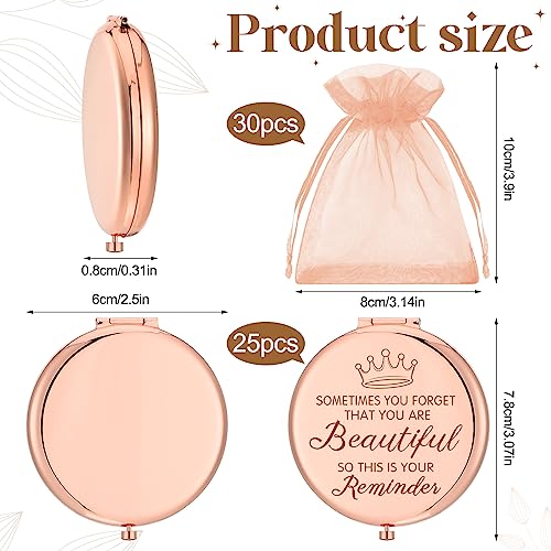 Dandat 25 Set Pocket Inspirational Compact Mirrors Bulk for Women Sometimes You Forget That You're Beautiful Magnifying Mirror Thank You Gifts Christmas Sisterhood Gifts for Women Girls Friends