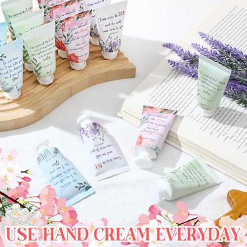 Landhoow 48 Pack Christian Hand Cream Bulk for Women Breast Cancer Accessories Bible Travel Hand Lotion Set Religious Back to School Bible Verse Gift for Church VBS School Teacher Wedding Homeless