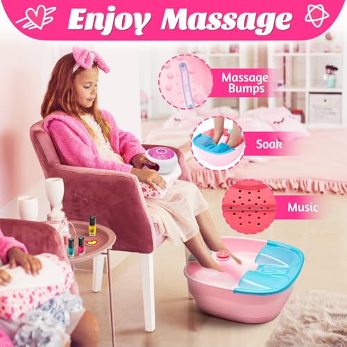 Kids Spa Day Kit for Girls,Girls Foot Spa with Nail Dryer & Bath Bombs,Kids Foot Spa with Music Foot Soak Tub & Nail Polish Set for Girls,Girls Toys Gifts for 6-12,Christmas Birthday Gifts