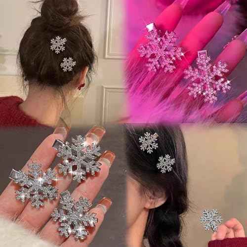 Snowflake Hair Clips Sparkly Rhinestone Hair Barrettes 3 Styles Cute Autumn Winter Broken Hair Bangs Silver Metal Accessories for Women Shiny Snowflakes Hairpins Christmas Hair Xmas Party Gifts