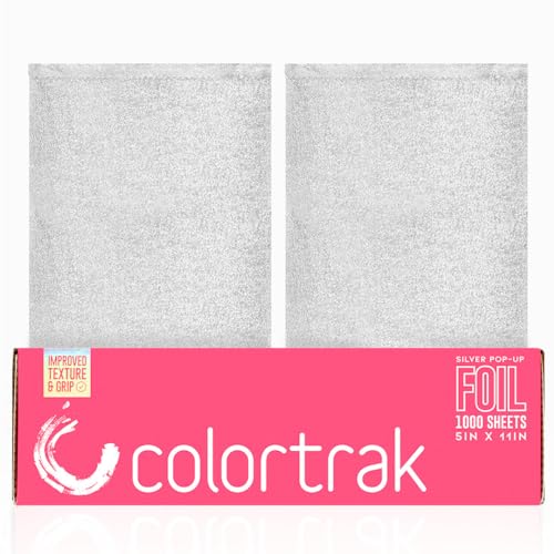 Colortrak Embossed Sheets Silver Aluminum Foil Pop-up Dispenser, 1000 Pre-cut Sheets Non-slip Textured for Hair Foil Coloring and Highlighting Applications, Silver, 5 x 11