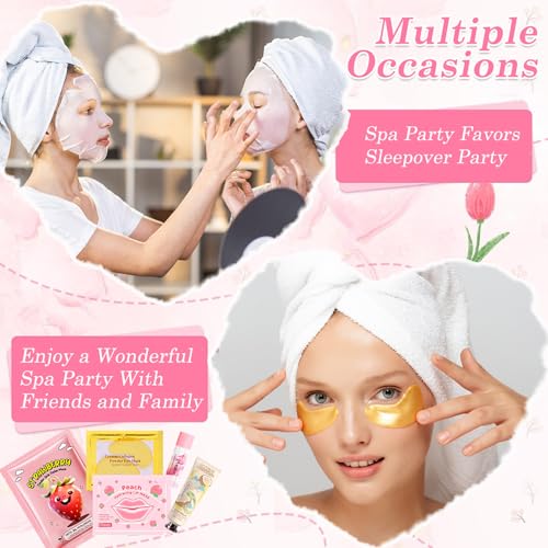 90PCS Spa Party Supplies for Girls,Daughter Spa Gift Sets Favors Include Face Masks,Lip Balm,Lip Mask,Eye Patches,Skin Care For Teens 10-12,Spa Birthday Sleepover Party Supplies for Kids Teens Girls
