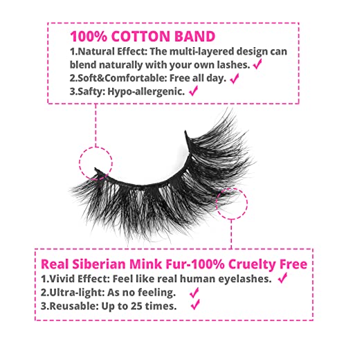 18mm Mink Lashes 3D Real Mink Eyelashes Cat Eye Fluffy Cross False Eyelashes Wispy Soft Reusable Luxury Volume 5D Fake Eyelashes (Star, 4 Pairs)