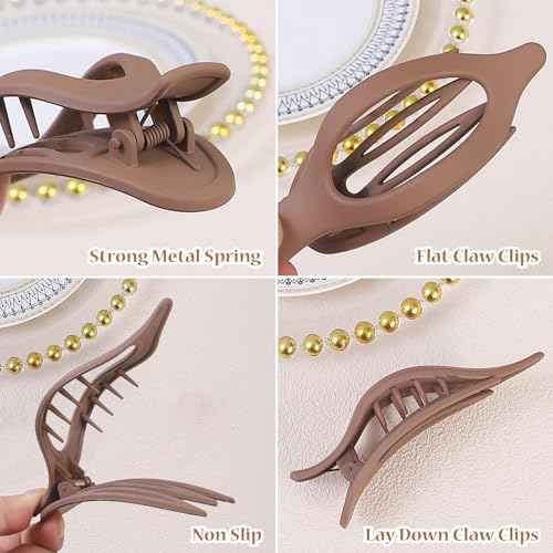 Flat Hair Clip 6 pcs Lay Down Claw Clips Hair Accessories for Women -Brown