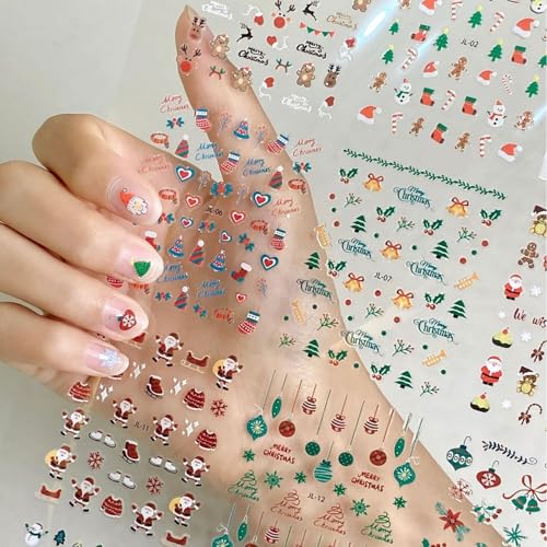 5000Pcs Holiday Nail Art Stickers, Halloween & Christmas Nail Decals 3D Self-Adhesive Santa Claus Snowflake Elk for Xmas Pumpkin Design Sticker for Women Girls DIY Nail Art Decorations