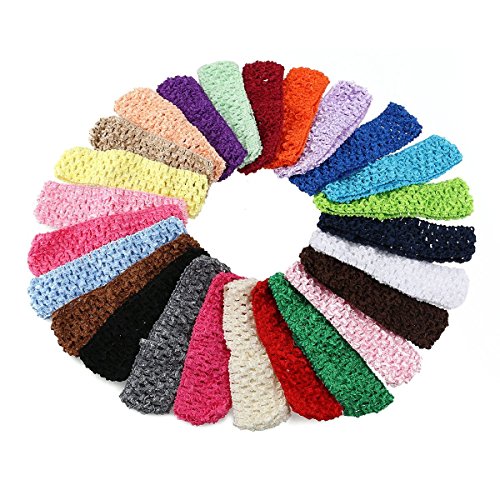 Girl Baby Headbands Elastic Crochet Hair Bands Hair Accessories Elastics Ties Shaper Head wrap Set Pack of 50 Pcs in 25 colors (Band: 1.6"¡¿5.5", 25 colors, 2 pcs per color)