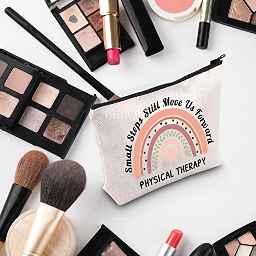 G2TUP Small Steps Still Move Us Forward Makeup Bag Physical Therapy Cosmetic Bag PT Gift Thank You Gift (White Bag)