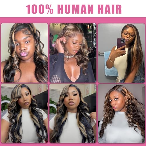 22 Inch 1B/27 13x6 Balayage Highlight Ombre Body Wave Lace Front Wigs Human Hair Honey Blonde Colored Lace Frontal Glueless Wigs Human Hair Pre Plucked for Women with Baby Hair