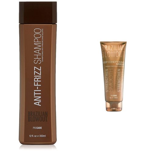 Brazilian Blowout Anti Frizz Shampoo, 12 Fl oz, Packaging May Vary + Deep Conditioning Masque 8 fl oz