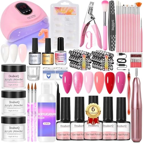 Acrylic Nail Kit for Beginners with Everything-Nail Kit Acrylic Set White Pink Clear Acrylic Powder Gel Polish Decorations for Home Salon