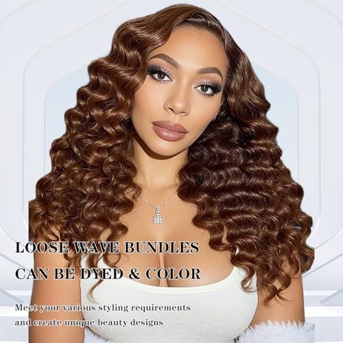 Bundles Human Hair Chocolate Brown Loose Wave Human Hair Bundles 14 16 18 Inch 12A 100% Unprocessed Brazilian Virgin Hair Loose Deep Wave 3 Bundles Remy Human Hair Extension 4# Color