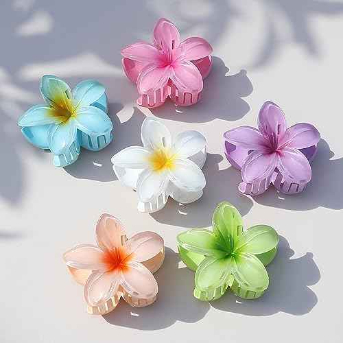 Flower Hair Clips for Women 6 Pcs Hawaiian Large Claw Clips Plumeria Medium Hair Claw Clips for Thick Thin Hair Hibiscus Tropical Beach Hair Accessories for Women Girls and Girls (ABS)