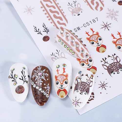 5 Sheets Christmas Nail Stickers for Nail Art - SHANRUN 3D Xmas Nail Art Stickers Self Adhesive Candy Cane Tree Flowers Light Strip Design Winter Nail Decals Supplies for Nail DIY Holiday Decoration