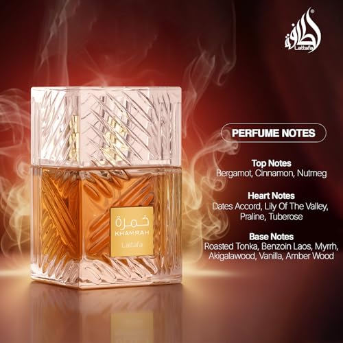 Lattafa Khamrah - Vanilla, Warm Spicy, Amber, Cinnamon - Eau de Parfum Long-Lasting Fragrance for Unisex, 3.40 Ounce / 100 ml