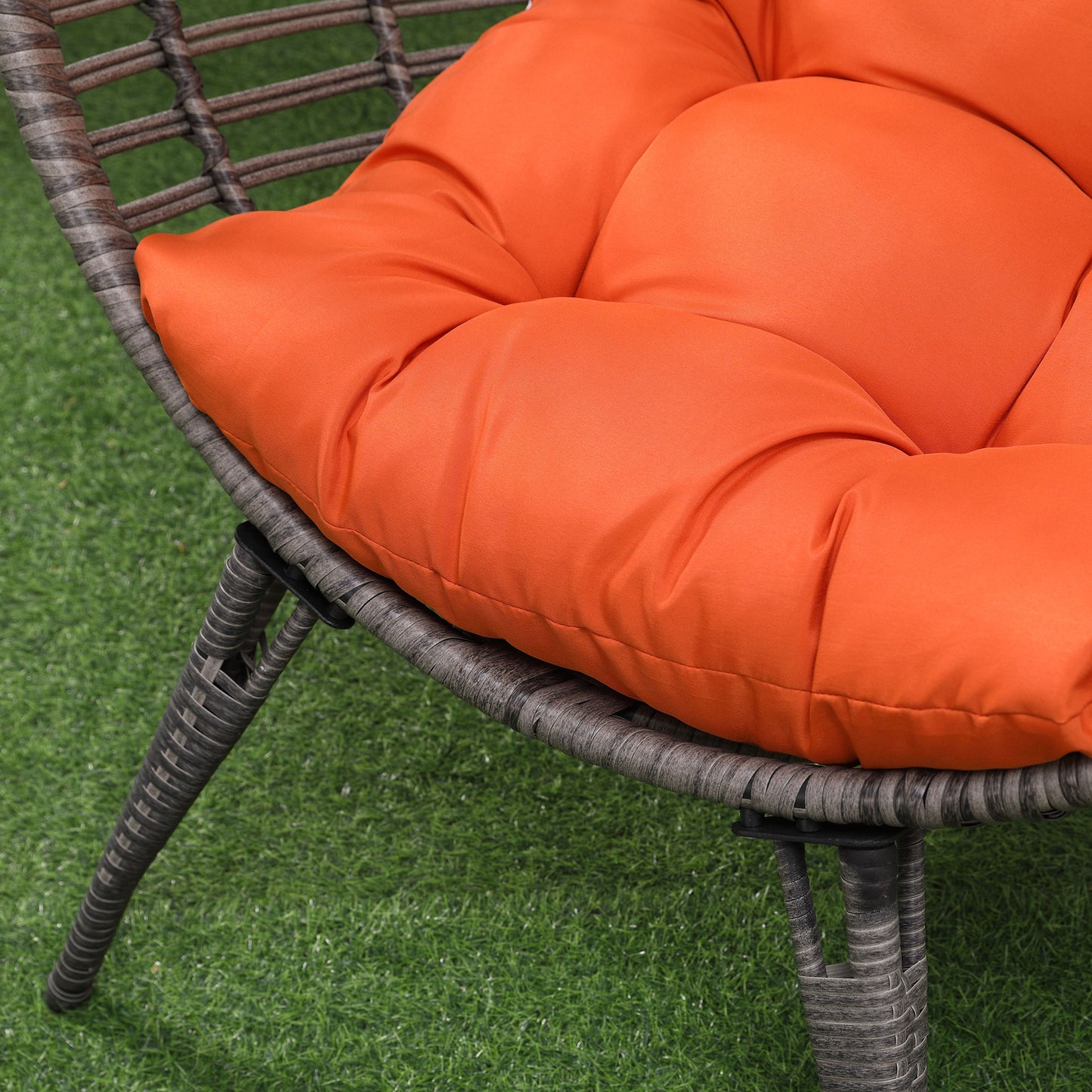 Wicker Egg Chair with Cushion - Teardrop Outdoor/Indoor Seat - Orange