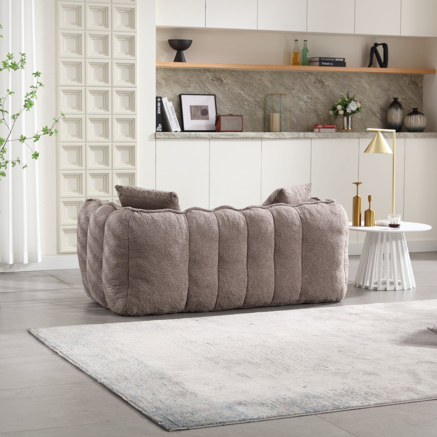 Comfortable Brown Beanbag Chair for Two - Chenille Foam Sofa