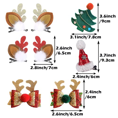 8Pcs Christmas Hair Clips Cute Decorative Christmas Hair Accessories Antlers Headdress Hairpin Christmas Tree Hat Hair Bows for Girls Women Kids Gifts