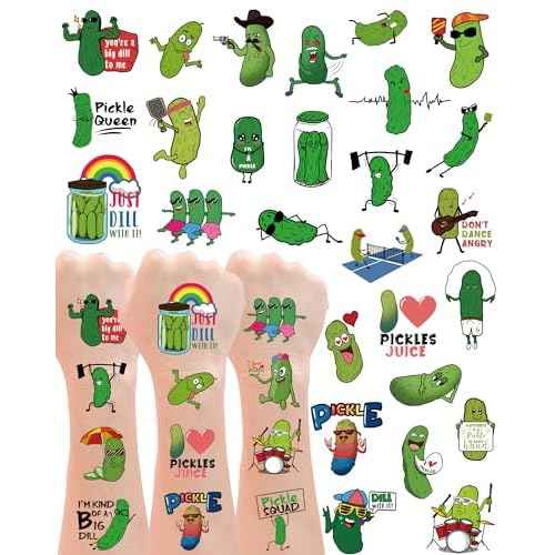 138Pcs Pickle Funny Temporary Tattoos Stickers - Green Pickle Tattoos Party Favors for Pickle Stuff Lovers, Pickle Birthday Party Decorations, 15 Sheets Pickle Themed Gifts