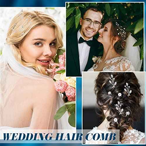 Maitys 44 Pieces Wedding Hair Accessories Faux Pearl Crystal Comb Clips U-shaped Flower Rhinestone Silver Pearl Hair Pieces for Prom Bride Bridesmaid(Elegant Style)