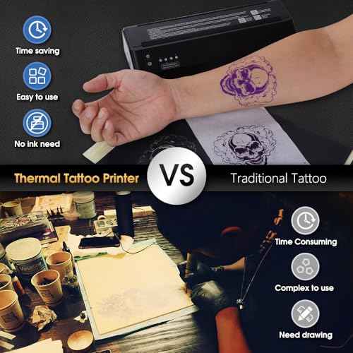 Ambition Wireless Tattoo Transfer Stencil Printer Thermal Copier Machine with 20pcs Free Transfer Paper-Tattoo Printer Kit for Tattoo Artists & Beginners Compatible with Smartphone & Pc