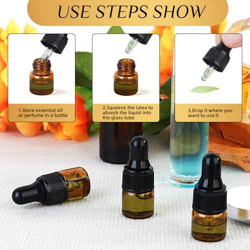 1ml Amber Glass Dropper Sample Bottles, Serum Travel Containers Cuticle Oil Dropper Bottles for Travel Essential Oils, Tinctures, Perfumes Cosmetics Liquids Aromatherapy Lab Sample Containers