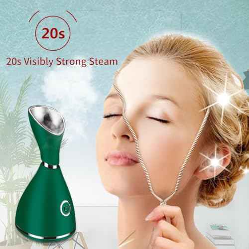 Facial Steamer-Nano Ionic Facial Steamer Warm Mist Humidifier Atomizer Sprayer Moisturizing Face Steamer Home Sauna SPA Face with 4 Piece Stainless Steel Skin Kit and Hair Band(Green)