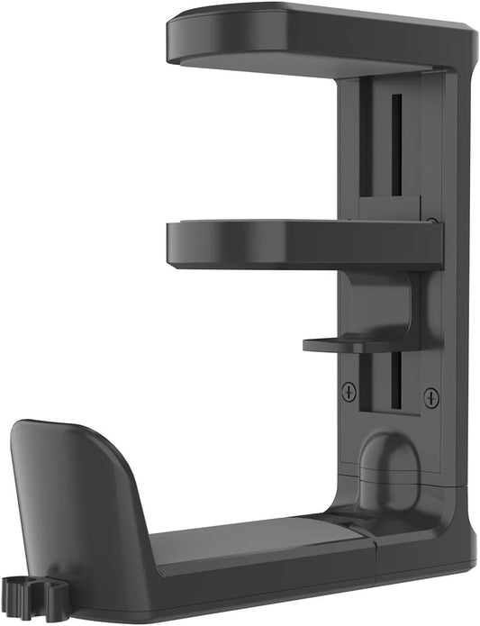Adjustable Clamp-on Under Desk Hanger, PC Gaming Headset Holder- 360 Degree Swivel Rotating Headphone Stand & Cable Clip Organizer (Black)