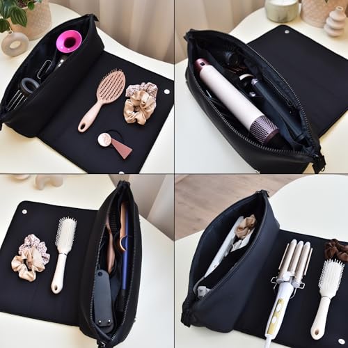 BAREFOOT CARIBOU Hair Tools Travel Bag and Heat Resistant Mat for Flat Irons, Straighteners, Curling Iron, and Haircare Accessories, 2-in-1 design, with Interior Pockets, Portable Organizer