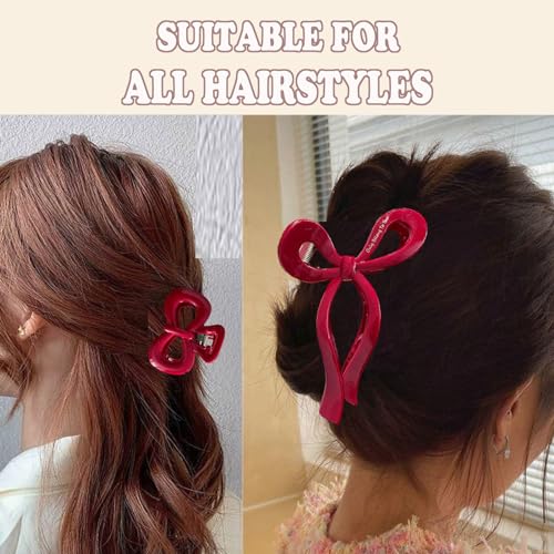 FULYA 3Pcs Red Bow Hair Clips Set for Women - red hair clip -hair bow clip,Nonslip Butterfly Hair Accessories,large claw clips for Thin thick hair,Perfect for Daily Wear, Parties (3P Red Clips)