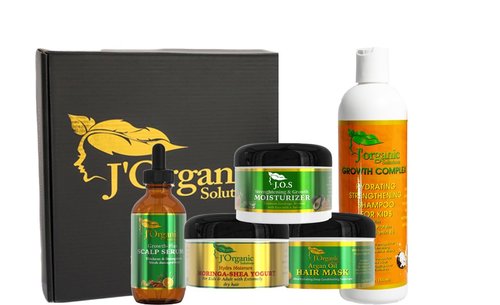 J'Organic Solutions Adult Super Healthy Hair Growth Kit - Growth Moisturizer, Deep Conditioner, 4C/ kinky Coil Sealer, Growth Oil, Hydrating Shampoo for Curly, Coily Hair (5 Products Kit)