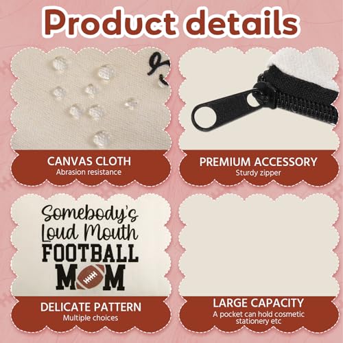 Kacctyen 9 Pcs Football Mom Gifts Cosmetic Bags Football Accessories for Women Ball Player Team Mom Appreciation Gift Makeup Bag Travel Zipper Pouch for Ball Sports Lover Birthday Christmas Gift