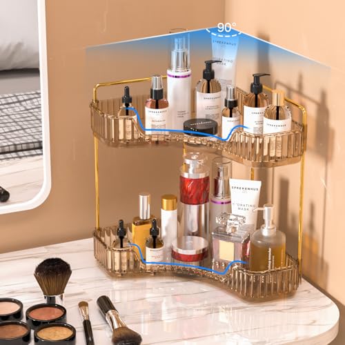 GTI 2 Tier Makeup Organizer, Large Capacity Bathroom Counter Organizer, Perfume Cosmetics Skincare Vanity Organizers, Dresser Countertop Organizer and Storage for Women (Amber)