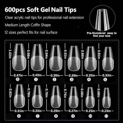 AddFavor 600pcs Coffin Nail Tips, Medium Coffin Soft x Gel Nail Tips Clear Fake Nails Ballerina Full Cover Acrylic Nails Tips for Extension Nail Manicure Salon Home DIY