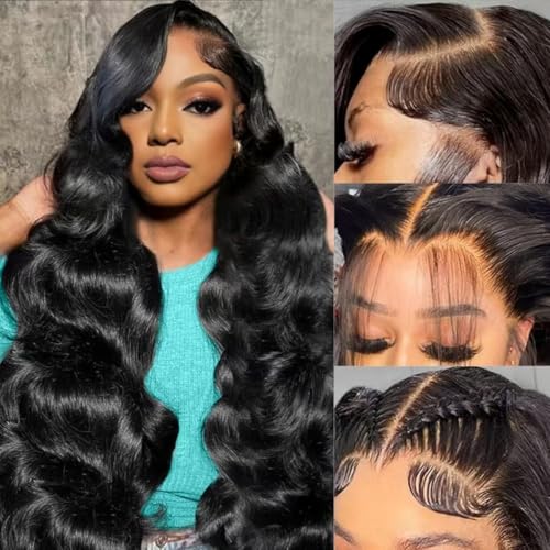 Body Wave Lace Front Wigs Human Hair 13x6 HD Lace Front Wigs Human Hair 200 Density Brazilian Virgin Wigs Glueless Lace Frontal Wig for Women Natural Black Pre Plucked 20 Inch