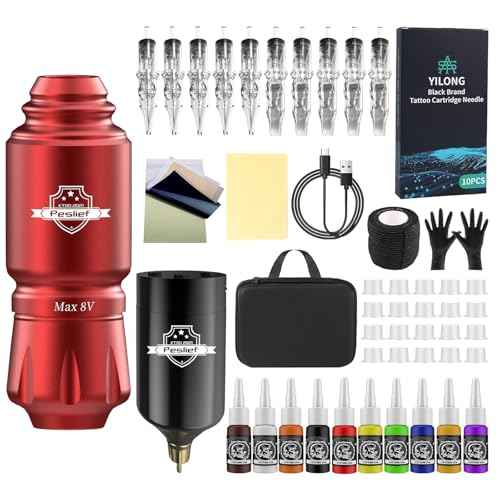 Rocket Tattoo Kit Wireless Tattoo Gun Machine Kit Complete with Tattoo Power Supply Cartridge Needles for Beginners Rotary Tattoo Pen Kit Tattoo Supplies