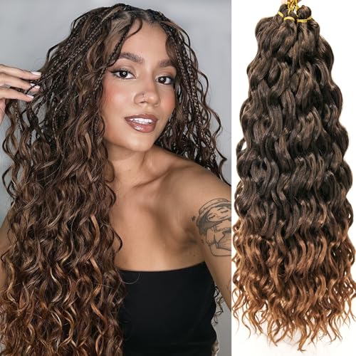 Ocean Wave Crochet Hair Deep Wave Curly Crochet Hair For Women 24inch Hawaii Curly Braiding Hair Synthetic Bohemian Crochet Braid Water Wave Crochet hair Extensions (6Packs, 1B/30)