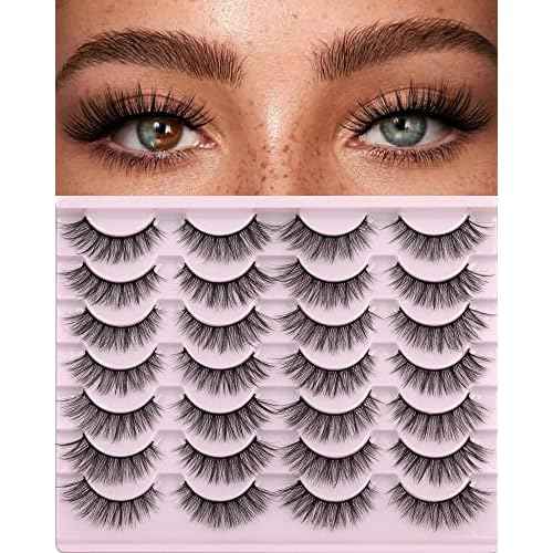 False Eyelashes 14mm Faux 3D Mink Lashes Natural Look Cat Eye Wispy Lashes Pack by Kiromiro, 14 Pairs