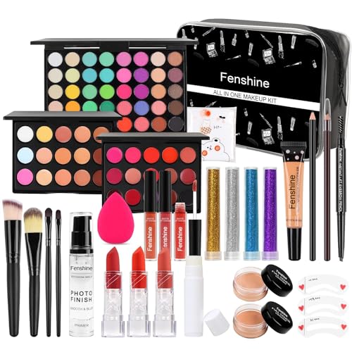 Fenshine All In One Makeup Kit for Women Full Kit, Makeup Gift Set for Women Beginners, Makeup Essential Starter Bundle Include Eyeshadow Palette Lipstick Eyebrow Pencil Brush Set (Type C)