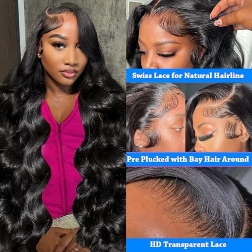 13x6 Lace Front Wigs Human Hair 200% Density Body Wave HD Lace Front Wigs Human Hair Pre Plucked Natural Color Glueless Wig 100% Virgin Human Hair Lace Front Wigs for Women 26 Inch
